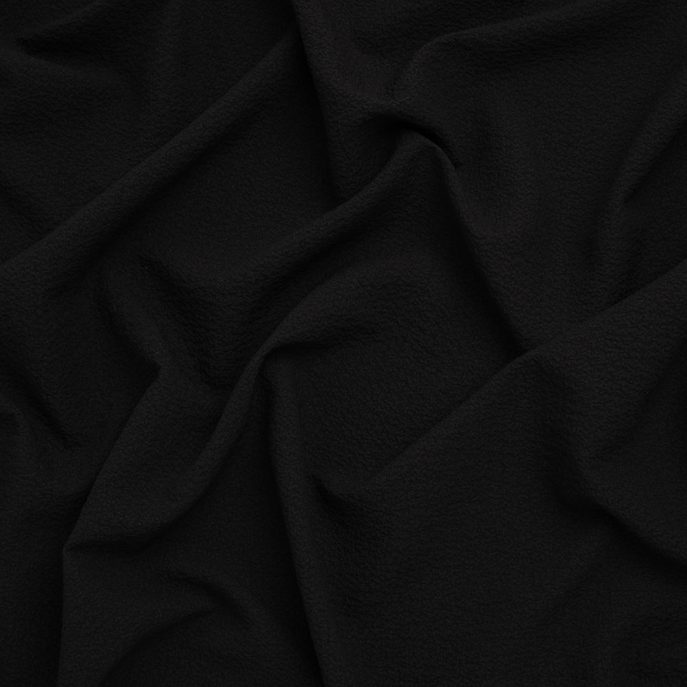 Stretch Polyester Seersucker - Black - Designer Deadstock