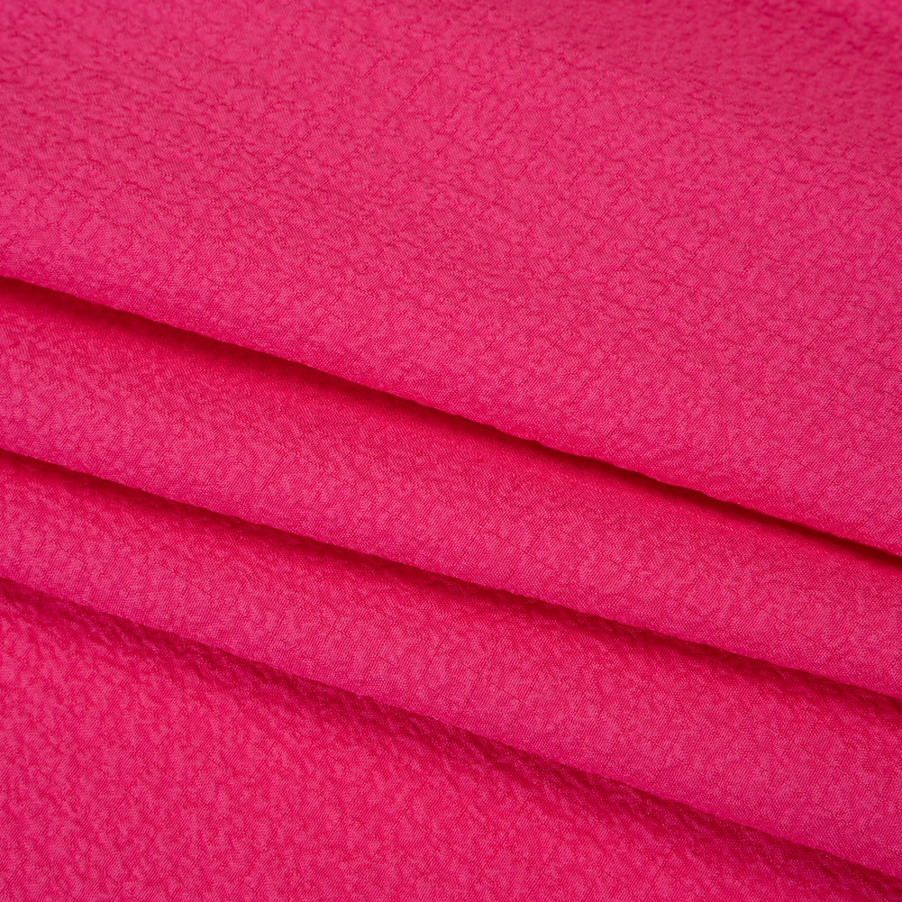 Stretch Polyester Seersucker - Hibiscus Pink - Designer Deadstock