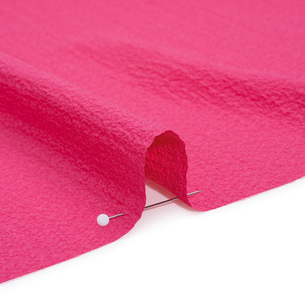 Stretch Polyester Seersucker - Hibiscus Pink - Designer Deadstock