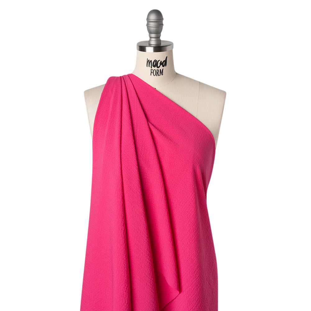 Stretch Polyester Seersucker - Hibiscus Pink - Designer Deadstock