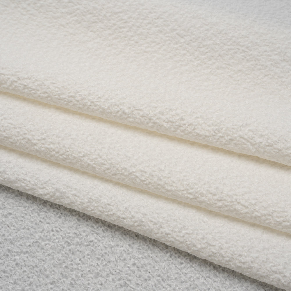 Stretch Polyester Seersucker - Cream - Designer Deadstock