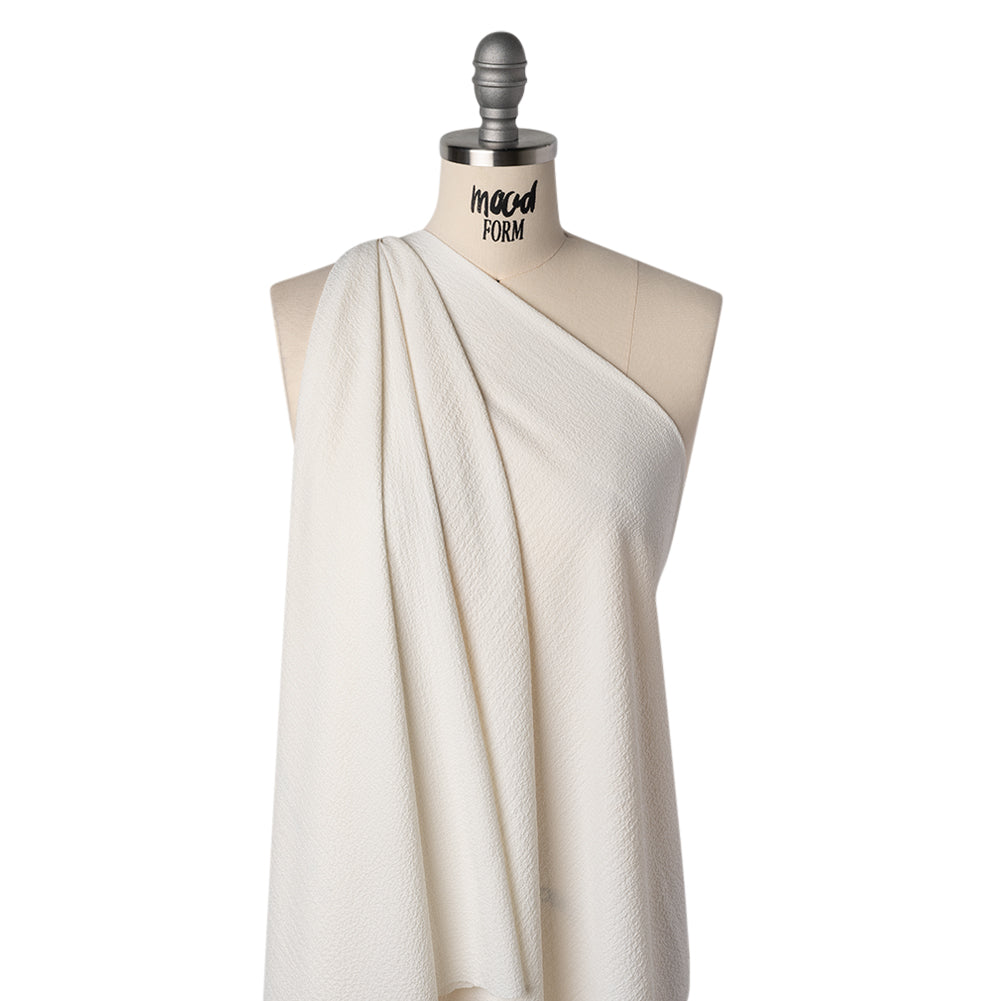 Stretch Polyester Seersucker - Cream - Designer Deadstock
