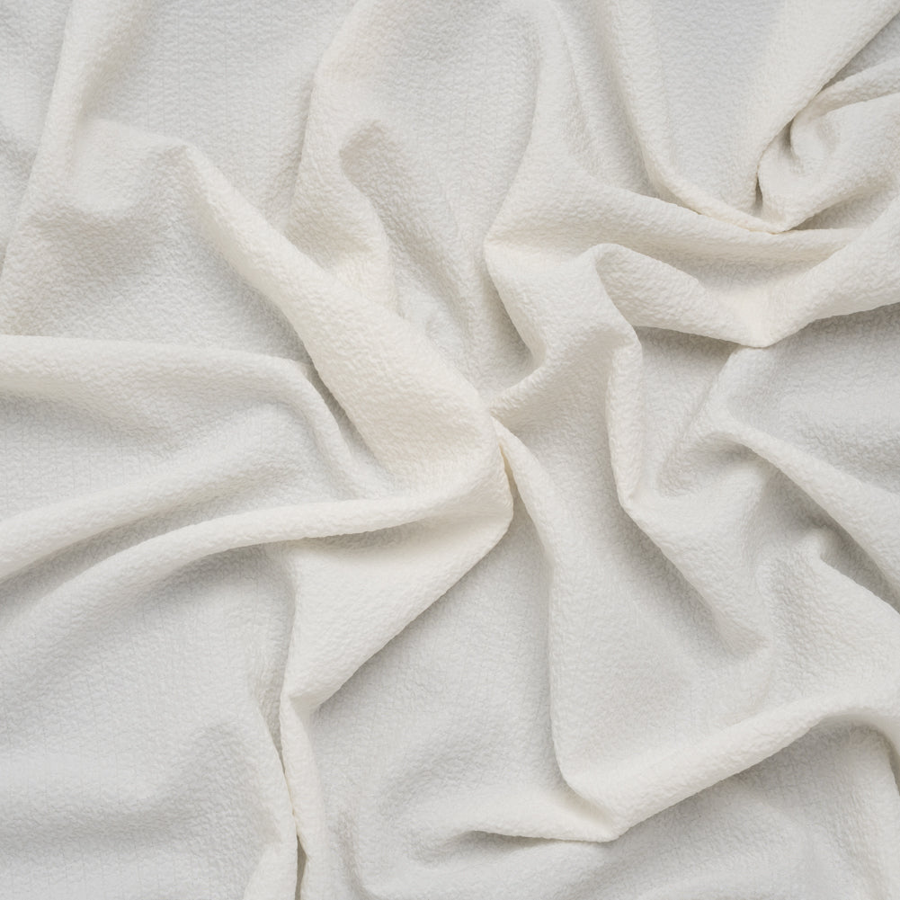 Stretch Polyester Seersucker - Cream - Designer Deadstock