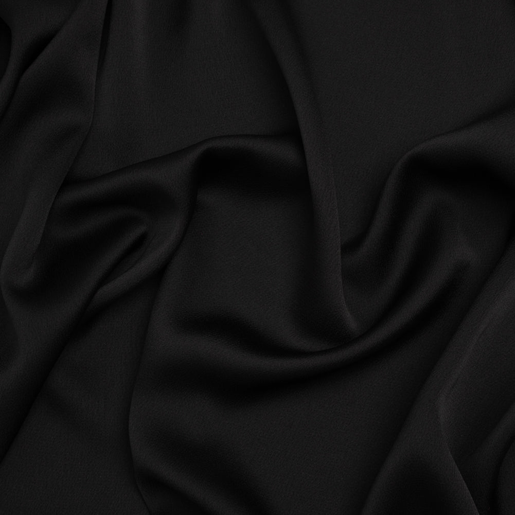 Satin Faced Polyester Crepe - Black - Designer Deadstock