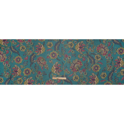 Crinkled Polyester Chiffon Print - Teal, Pink and Lime Jacobean Florals and Waves - Designer Deadstock - Full