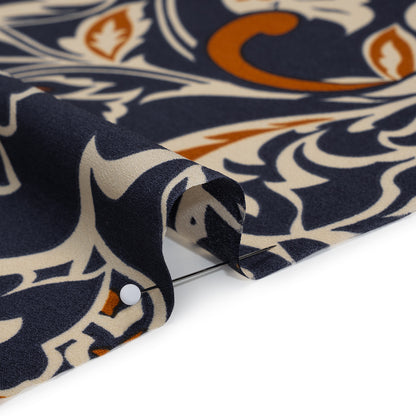 Polyester Crepe de Chine - Navy, Burnt Orange and Cream Beige Floral - Designer Deadstock