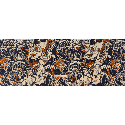 Polyester Crepe de Chine - Navy, Burnt Orange and Cream Beige Floral - Designer Deadstock
