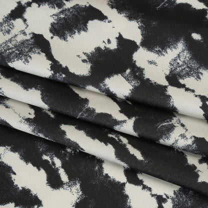 Stretch Polyester Charmeuse Print - Black and Cream Tie Dye - Designer Deadstock