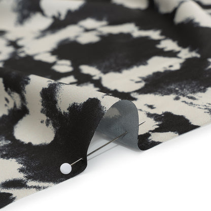 Stretch Polyester Charmeuse Print - Black and Cream Tie Dye - Designer Deadstock