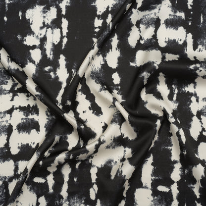 Stretch Polyester Charmeuse Print - Black and Cream Tie Dye - Designer Deadstock