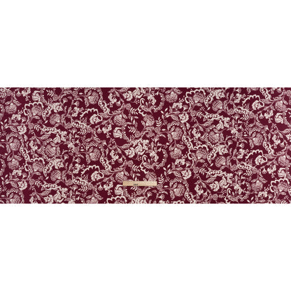 Stretch Polyester Tricot Print - Raspberry and Cream Jacobean Florals - Designer Deadstock