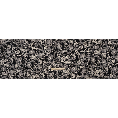 Stretch Polyester Tricot Print - Black and Cream Jacobean Florals - Designer Deadstock