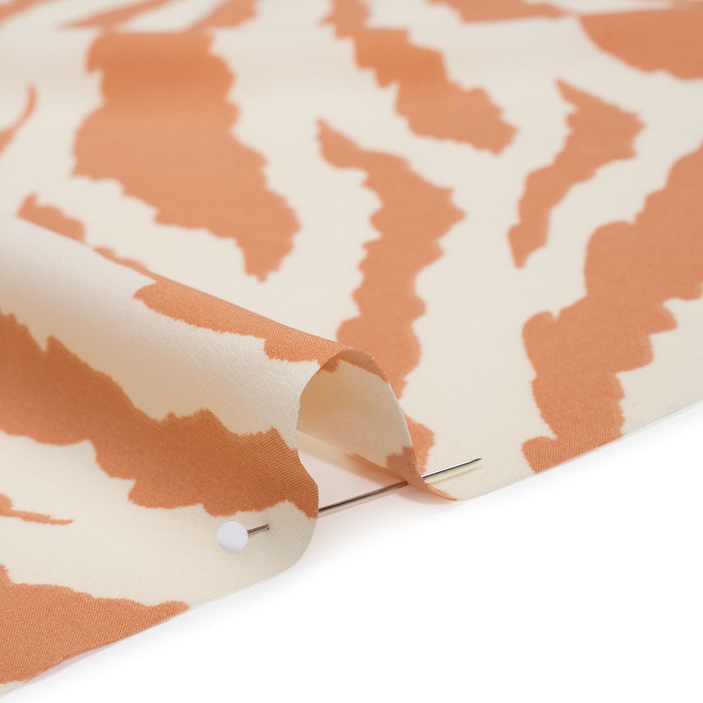 Stretch Polyester Crepe de Chine Print - Bone and Clay Abstract Stripe Bursts - Designer Deadstock