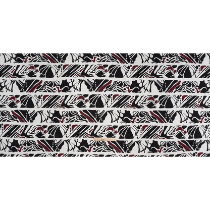 Polyester Double Georgette Print - White, Black and Burgundy Abstract Stripes - Designer Deadstock