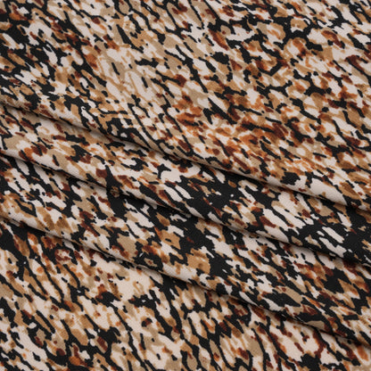Stretch Polyester Tricot Print - Beige, Brown and Black Abstract Spots - Designer Deadstock
