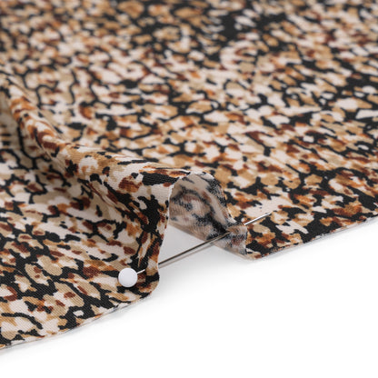 Stretch Polyester Tricot Print - Beige, Brown and Black Abstract Spots - Designer Deadstock