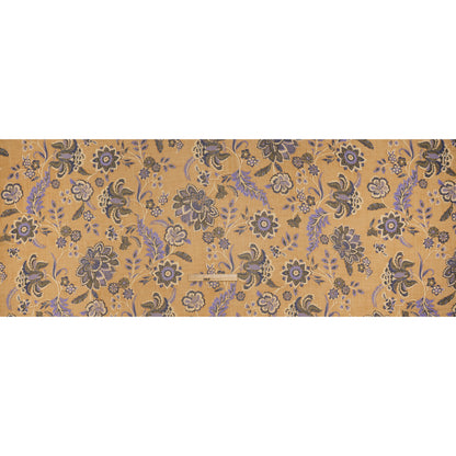 Crinkled Polyester Chiffon Print - Gilded Beige, Lavender and Dark Blue Jacobean Floral - Designer Deadstock