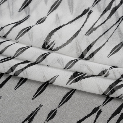 Polyester Chiffon Print - Black and White Ikat Skinny Diamonds - Designer Deadstock