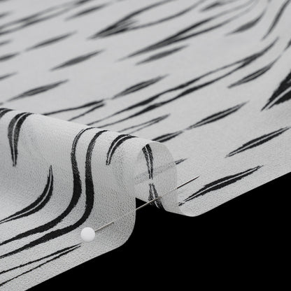 Polyester Chiffon Print - Black and White Ikat Skinny Diamonds - Designer Deadstock