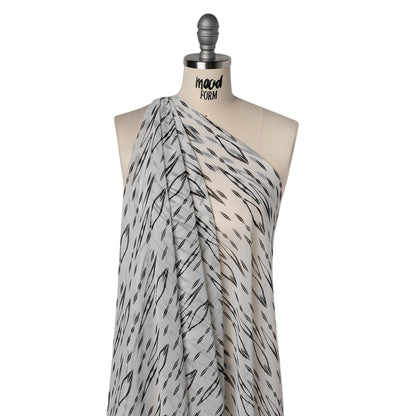 Polyester Chiffon Print - Black and White Ikat Skinny Diamonds - Designer Deadstock