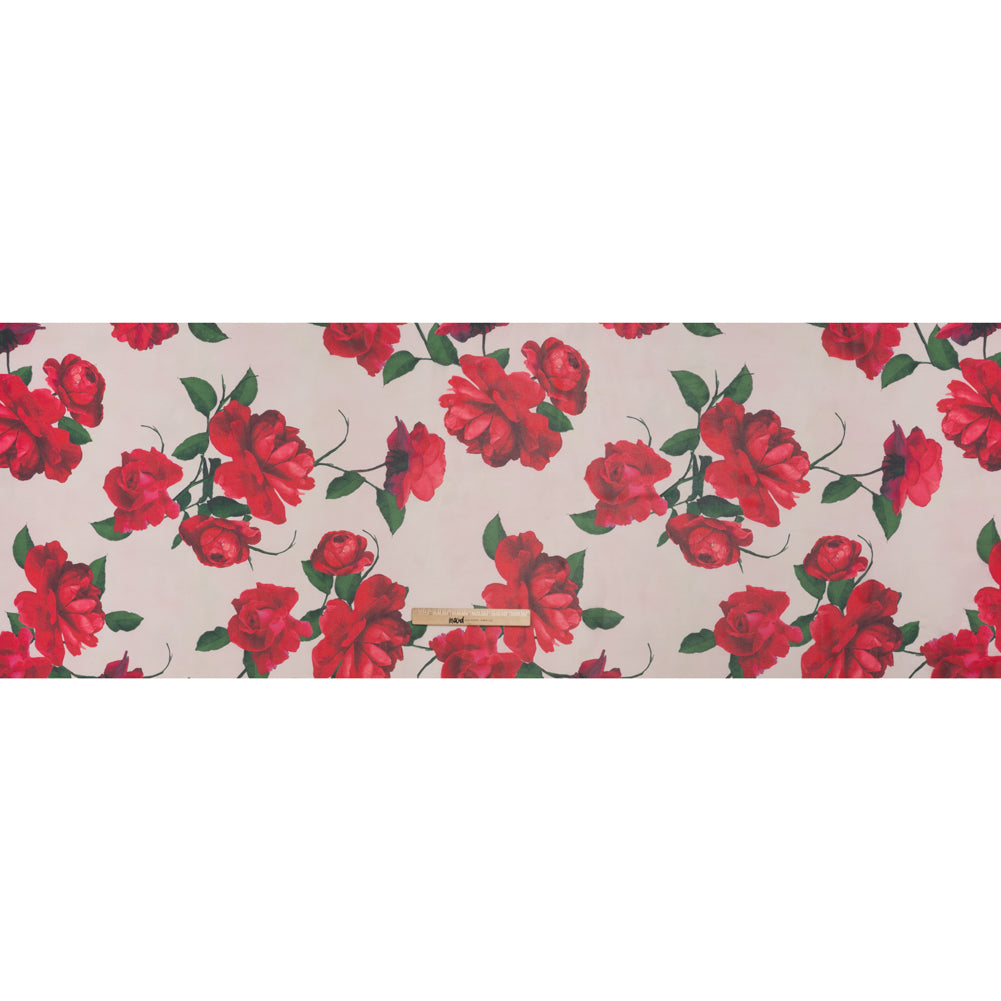 Polyester Chiffon Print - Cream Pink and Red Roses - Designer Deadstock - Full
