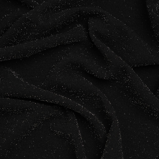 Metallic Stretch Polyester Crepe Knit - Black and Silver - Designer Deadstock