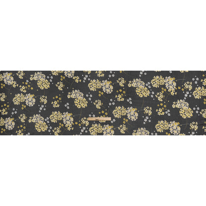 Crinkled Polyester Chiffon Print - Black, Yellow and White Flower Bunches - Designer Deadstock - Full