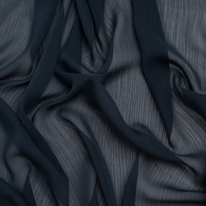 Crinkled Polyester Chiffon - Navy - Designer Deadstock