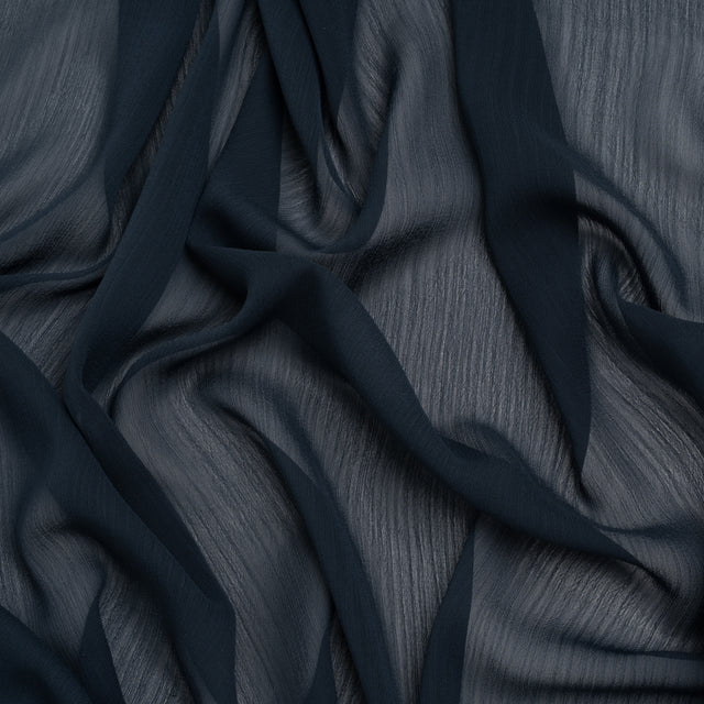 Crinkled Polyester Chiffon - Navy - Designer Deadstock