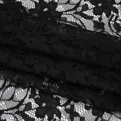Polyester Raschel Lace - Black Flowers and Ribbons - Designer Deadstock