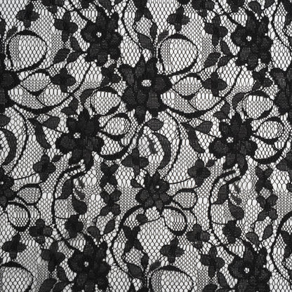 Polyester Raschel Lace - Black Flowers and Ribbons - Designer Deadstock