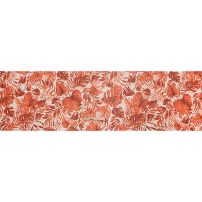 Crinkled Polyester Chiffon Print - Coral Red and White Tropical Leaves - Designer Deadstock - Full