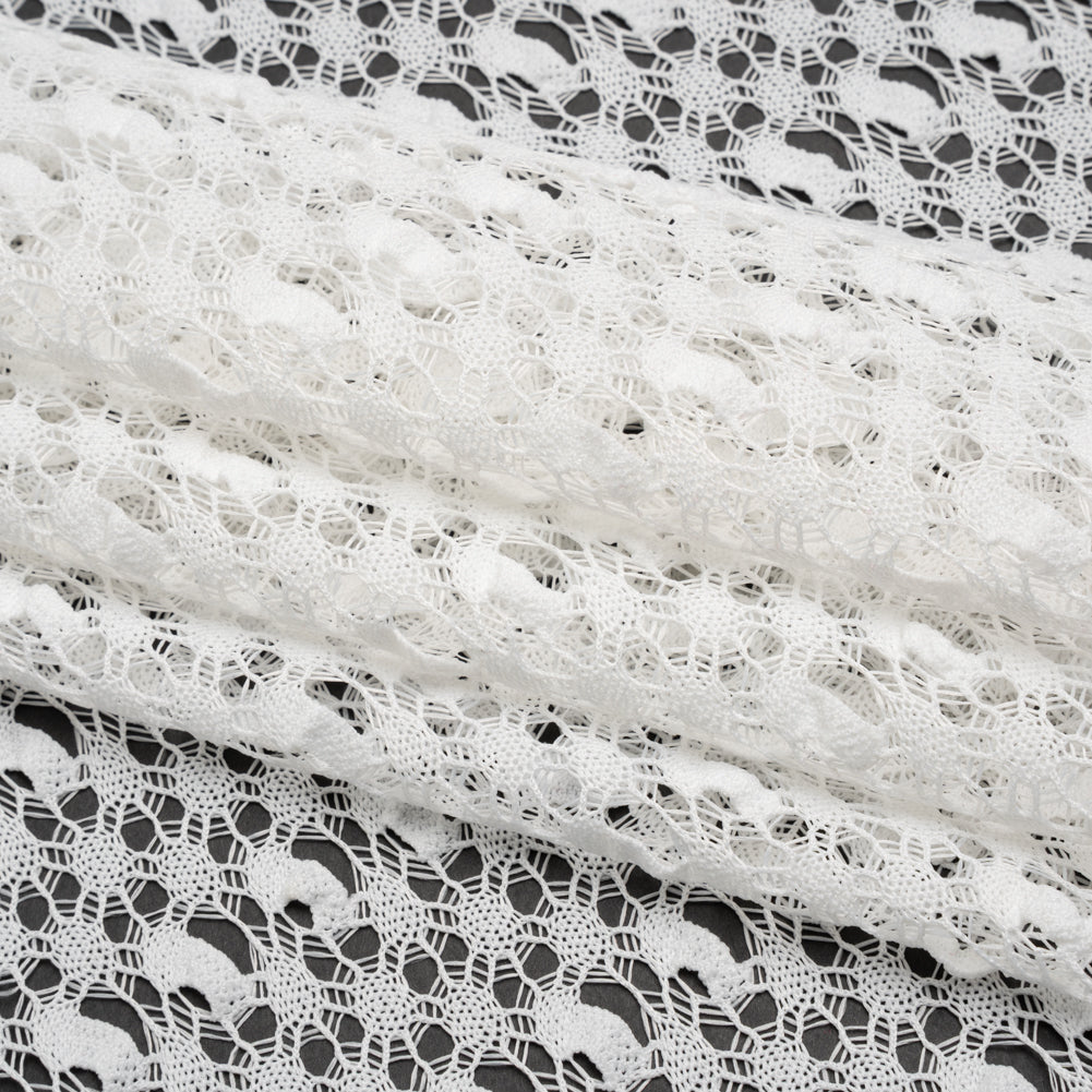 Polyester Crochet Lace - White Webs and Bars - Designer Deadstock