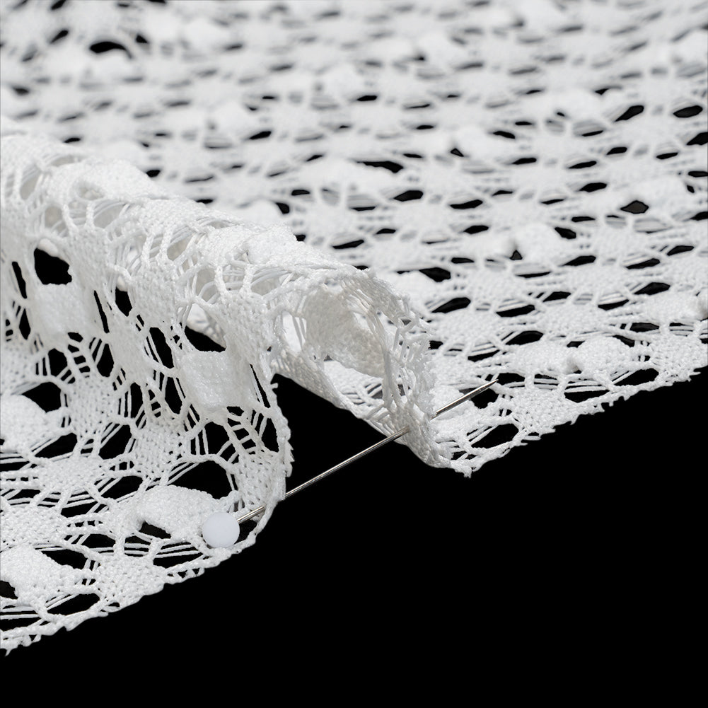 Polyester Crochet Lace - White Webs and Bars - Designer Deadstock