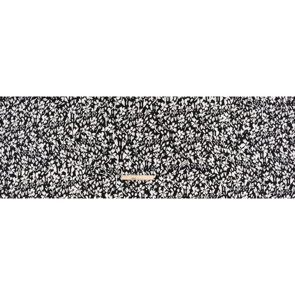 Stretch Polyester Jersey - Black and White Easy Florals - Designer Deadstock