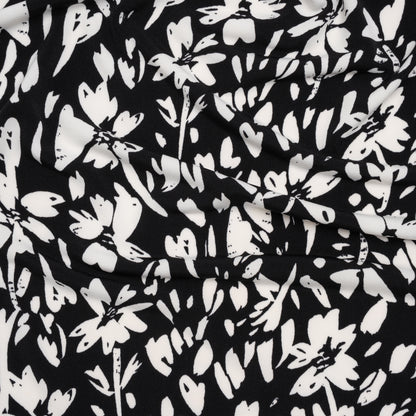Stretch Polyester Jersey - Black and White Easy Florals - Designer Deadstock
