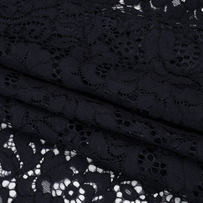 Corded Cotton and Nylon Lace - Navy Blue Floral - Designer Deadstock