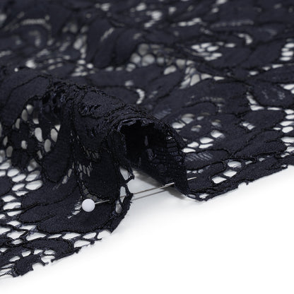 Corded Cotton and Nylon Lace - Navy Blue Floral - Designer Deadstock