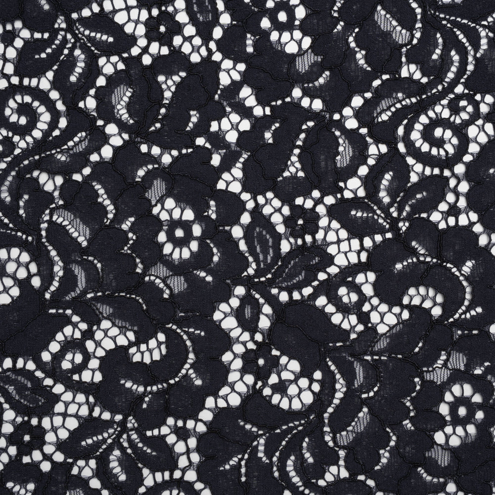 Corded Cotton and Nylon Lace - Navy Blue Floral - Designer Deadstock