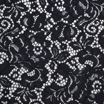 Corded Cotton and Nylon Lace - Navy Blue Floral - Designer Deadstock