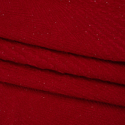 Textured Jacquard Double Knit with Glitter - Silver and Red Diamonds and Rays - Designer Deadstock