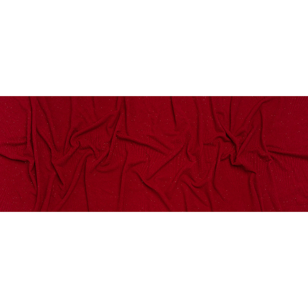 Textured Jacquard Double Knit with Glitter - Silver and Red Diamonds and Rays - Designer Deadstock