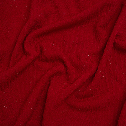 Textured Jacquard Double Knit with Glitter - Silver and Red Diamonds and Rays - Designer Deadstock