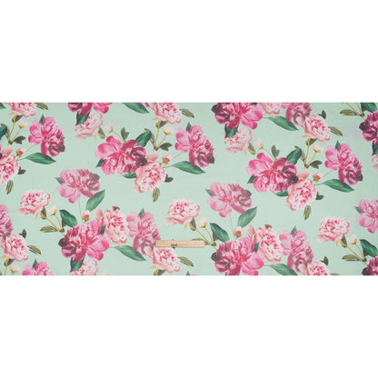 Polyester Chiffon Print - Seafoam, Magenta and Green Roses - Designer Deadstock