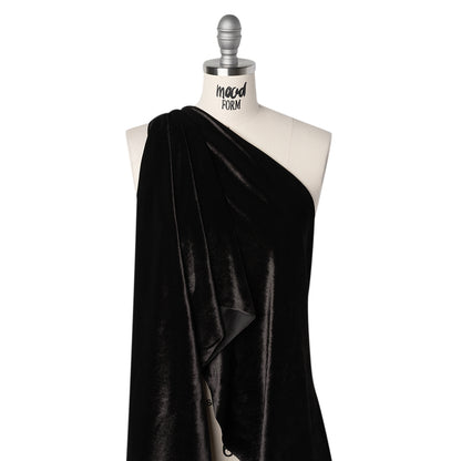 Stretch Polyester Velour - Warm Black - Designer Deadstock
