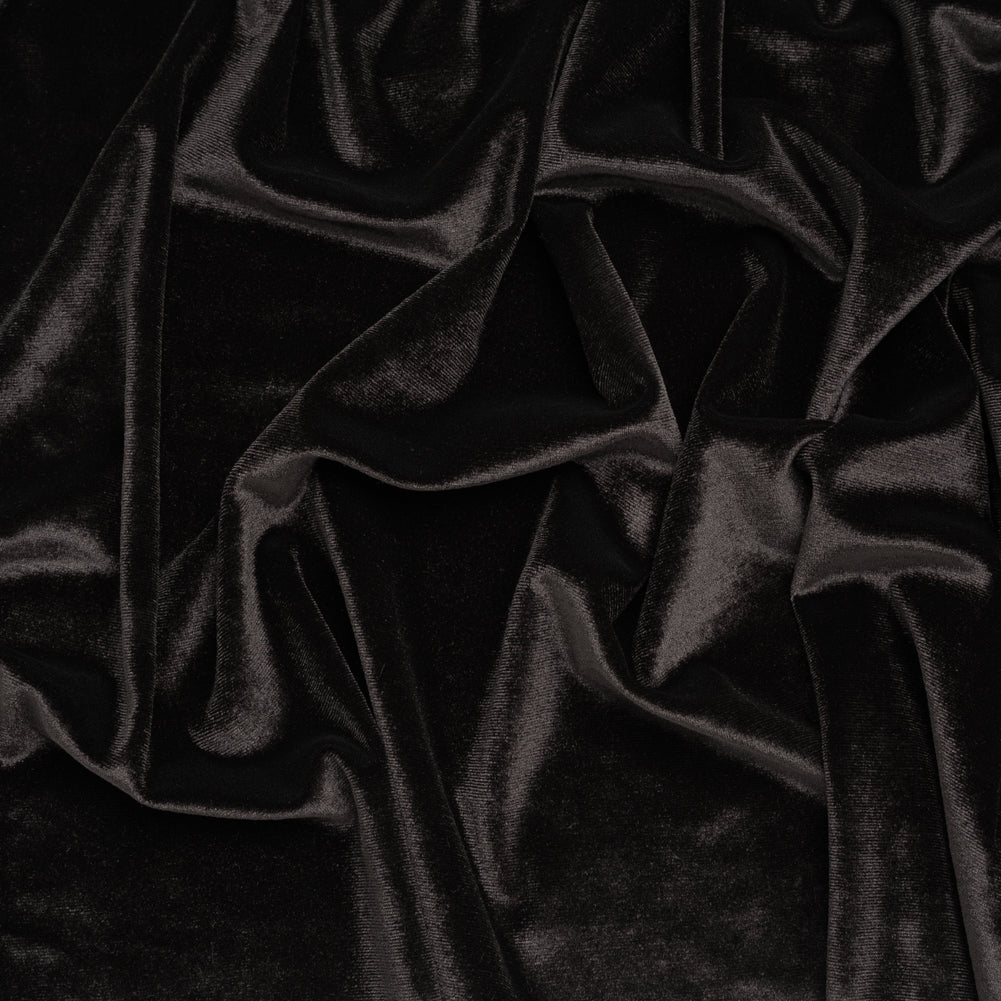 Stretch Polyester Velour - Warm Black - Designer Deadstock