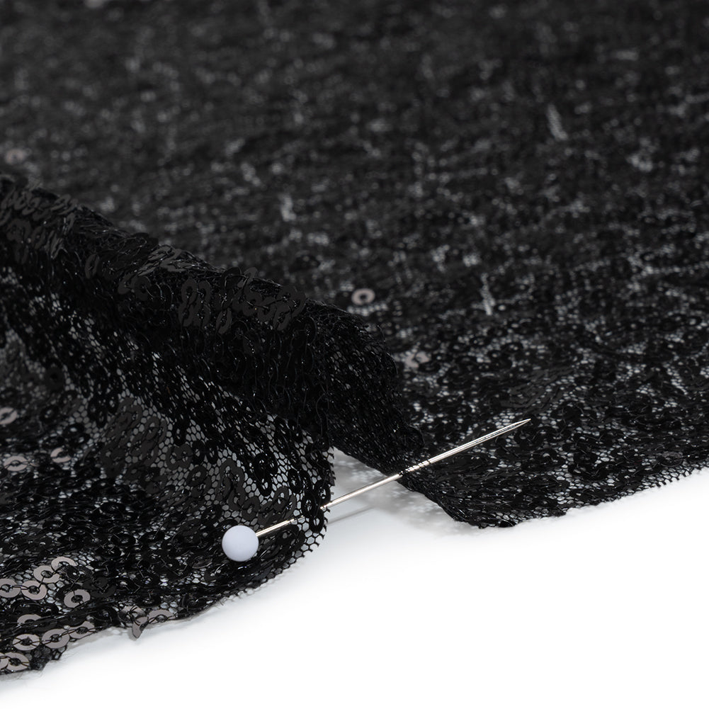 Sequined Polyester Tulle - Black Abstract - Designer Deadstock