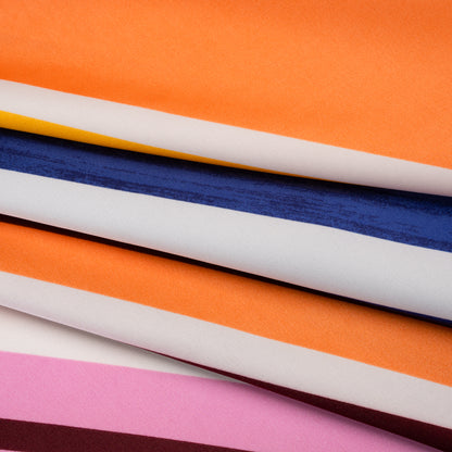 Stretch Polyester Charmeuse Panel - Pink, Creamsicle and Dark Blue Diagonal Stripes - Designer Deadstock