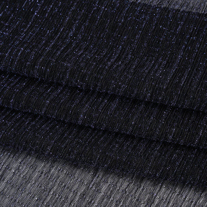 Metallic Sheer Polyester Knit Plisse - Navy Blue and Black - Designer Deadstock