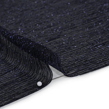Metallic Sheer Polyester Knit Plisse - Navy Blue and Black - Designer Deadstock